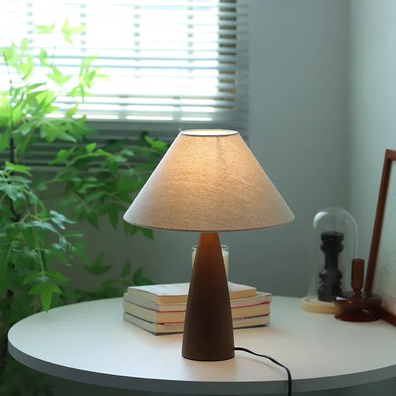 Afralia™ Retro Fabric Desk Lamp Solid Wood Indoor Decor for Bedroom Living Room Study