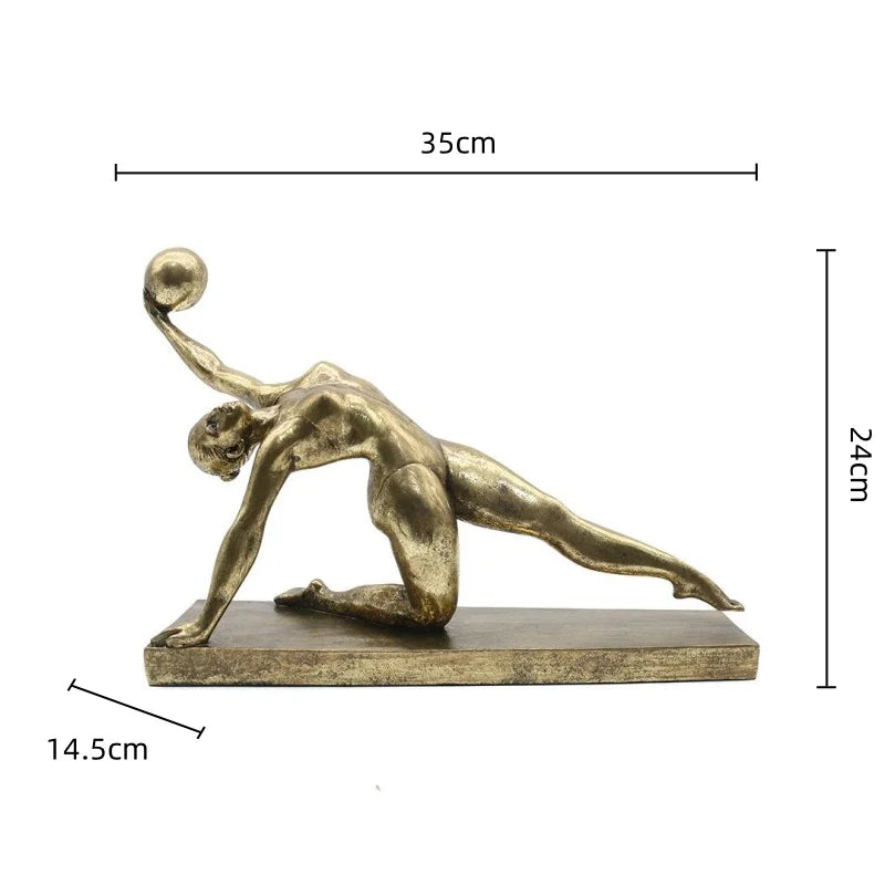 Afralia™ Golden Gymnast Figurine Ball Decor Home Decoration Resin Handicrafts