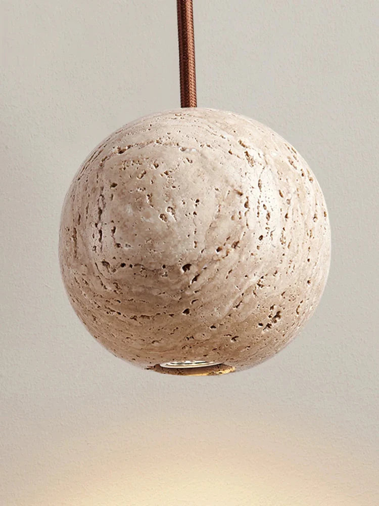 Afralia™ Stone Yellow Travertine Pendant Chandelier Light - Nordic Bedroom Creative Hanging Lighting