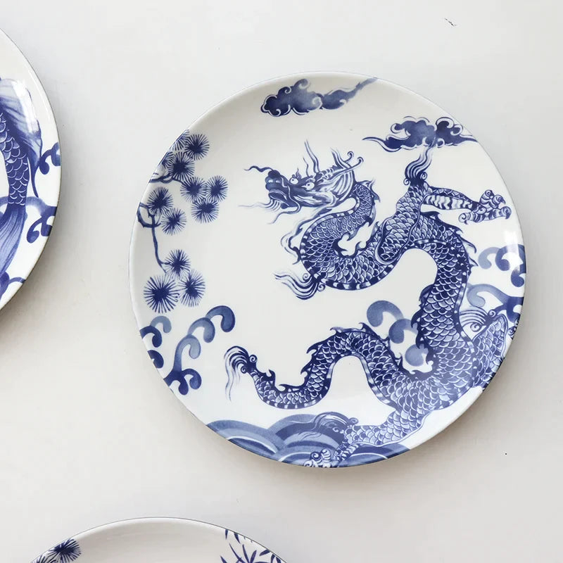 Afralia™ Blue and White Ceramic Animal Dinner Plates - Set of 4