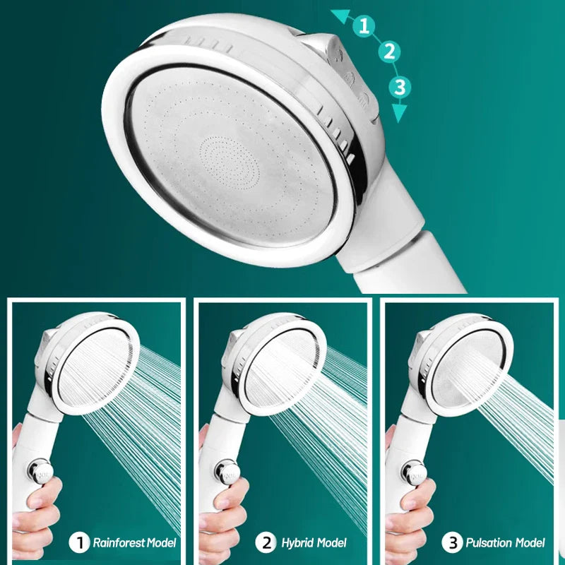 Afralia™ 3-Mode High Pressure Shower Head with Hose - Water Saving Nozzle