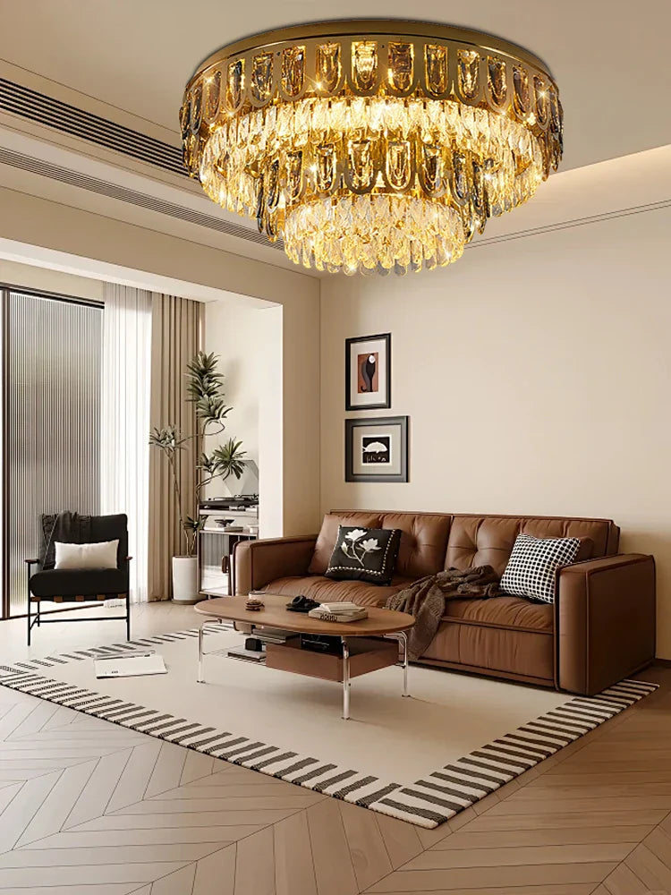 Afralia™ Crystal Round Ceiling Chandelier for Modern Room Decor, Luxury Lamps - 2025 Lumens