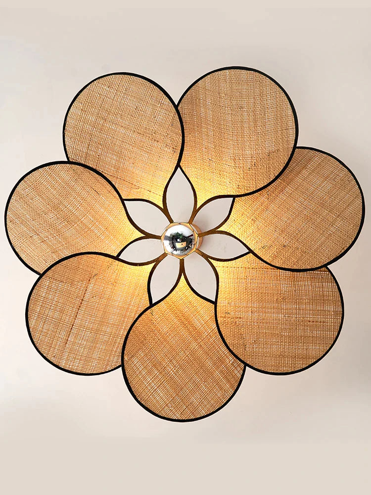 Afralia™ Wabi-sabi Big Flower Rattan Bamboo Pendant Lamps