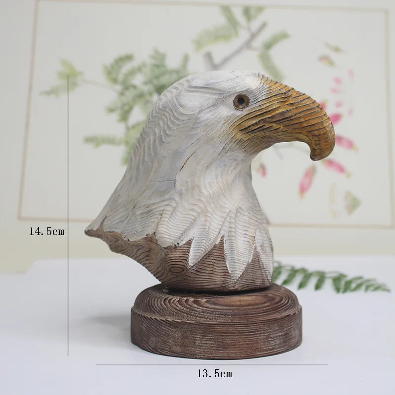 Afralia™ Woodcarving Animal Head Sculpture Pine Ornaments Home Decor Accessory