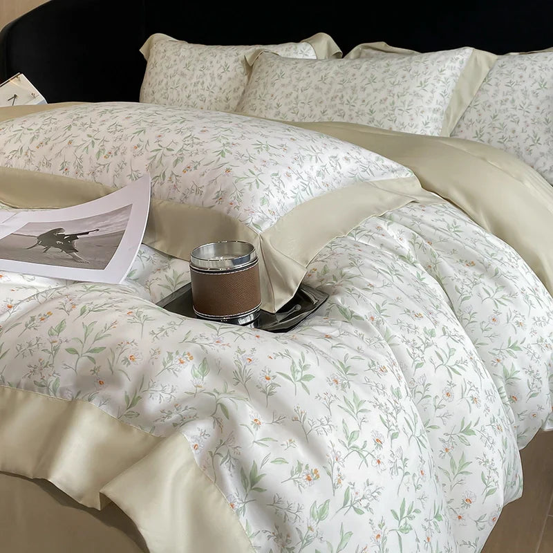 Afralia™ Eucalyptus Fiber Flowers Bedding Set: Duvet Cover, Bed Sheet, Pillowcase - 4Pcs