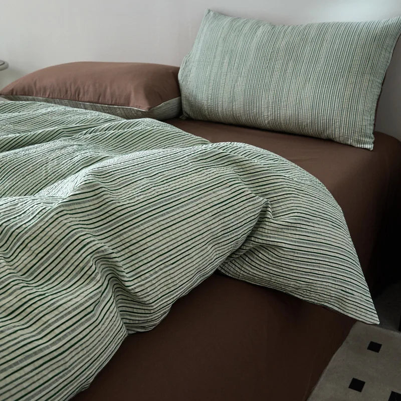 Afralia™ Striped Jacquard Cotton Bedding Set: Duvet, Fitted Sheet, Pillowcase. King Queen Size
