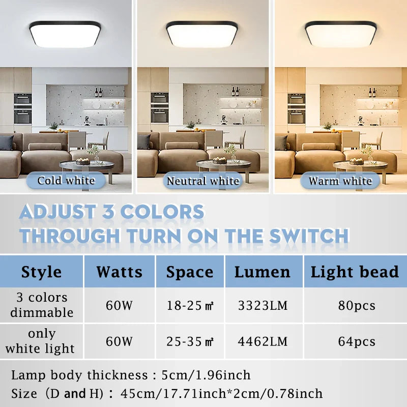 Afralia™ Modern Square LED Ceiling Light Panel Fixture for Kitchen Bedroom Living Room