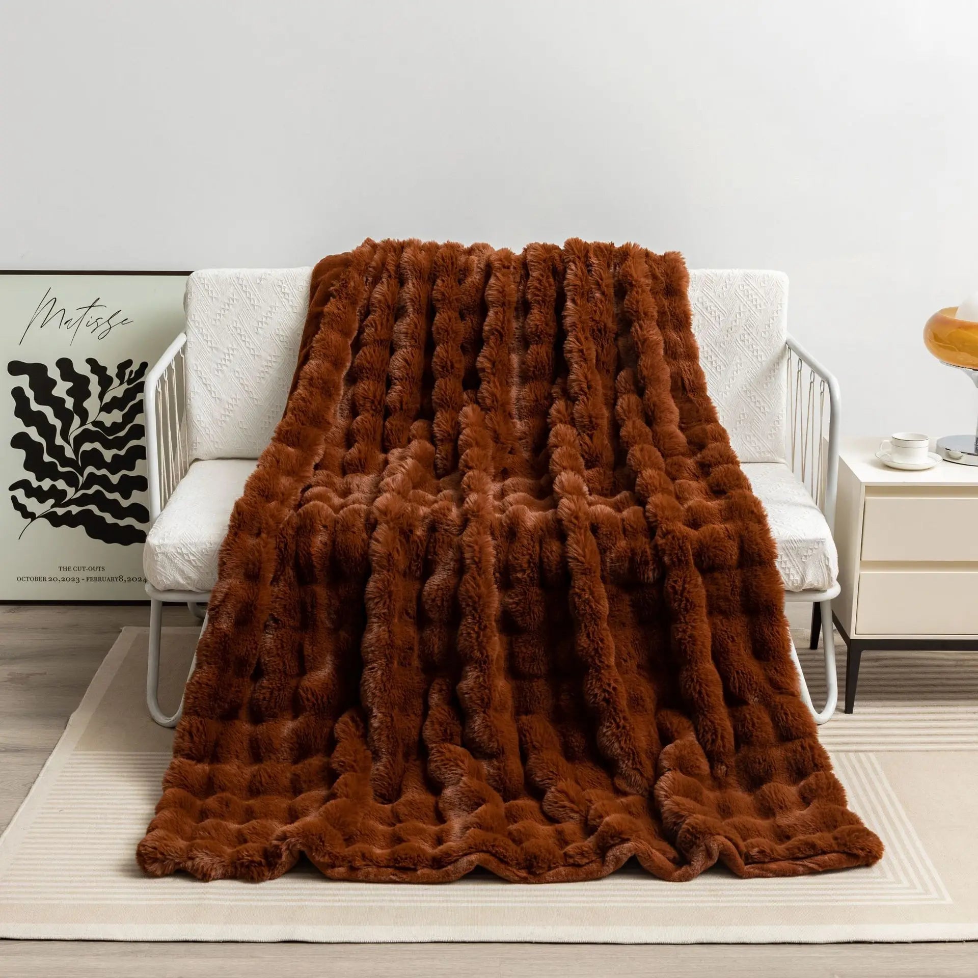 Afralia™ Faux Rabbit Fur Flannel Sofa Blanket, All Seasons Solid Soft Nap Quilt