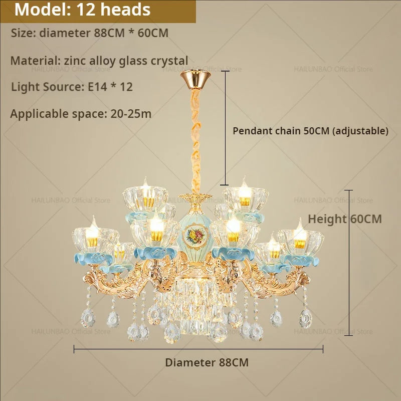 Afralia™ Crystal Chandelier: Chinese Ceramic Living Room Luxe Lighting