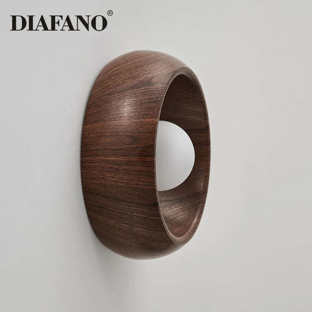 Afralia™ Nordic Wooden Glass LED Ceiling Light - Walnut Grain Finish