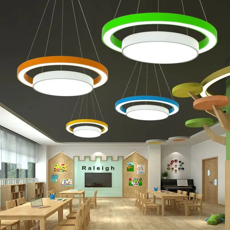 Afralia™ Color Ring LED Chandelier - Creative Round Lamp for Kindergarten and Office