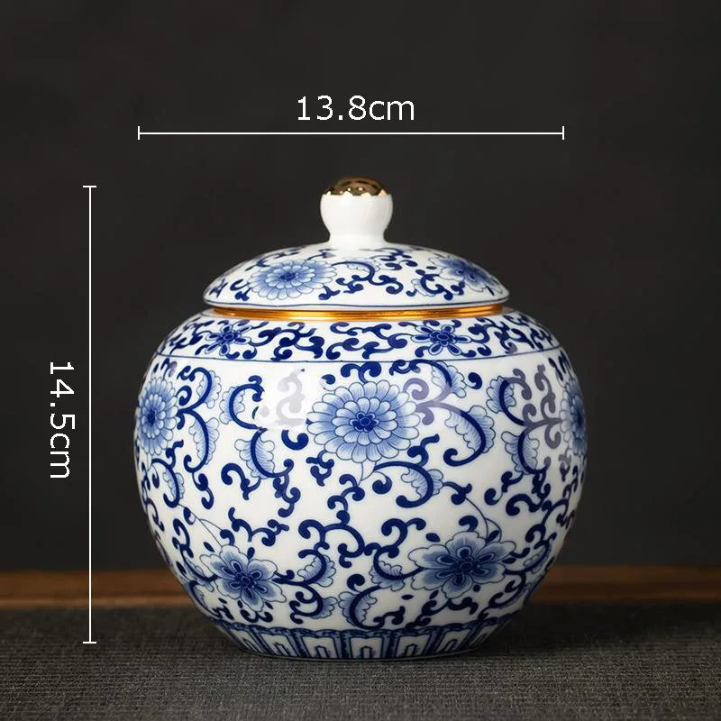 Afralia™ Blue White Porcelain Tea Canister Organizer Box Coffee Container Caddy Jar