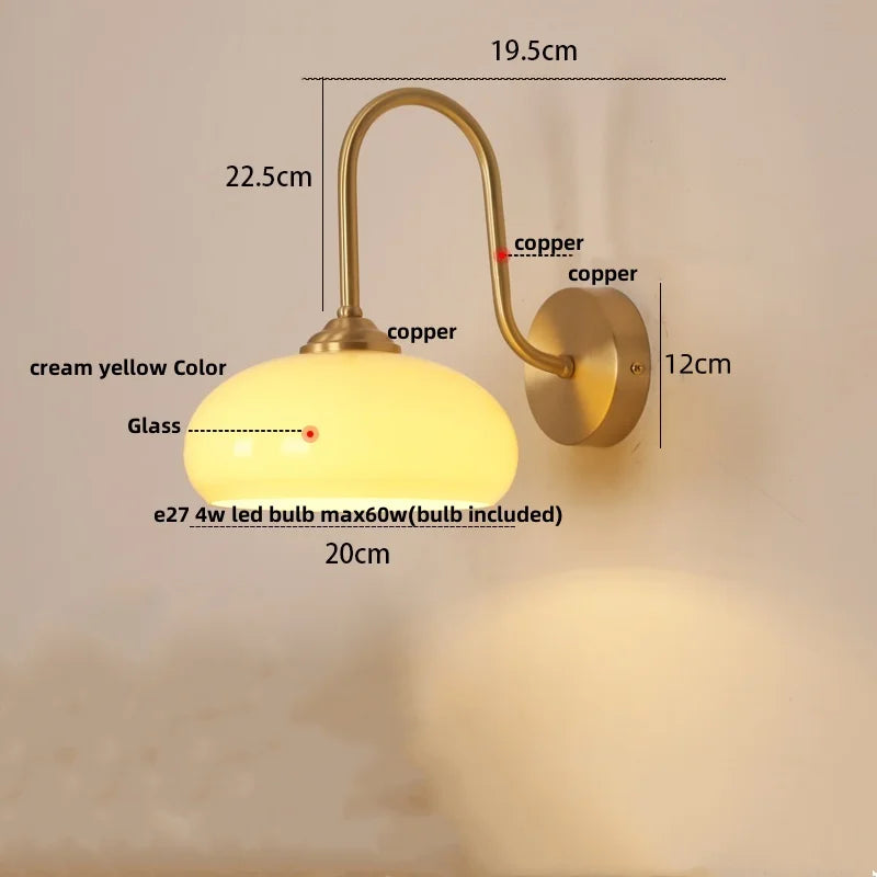 Afralia™ Glass LED Wall Sconce with Pull Chain Switch for Coffee Bedroom - Copper Nordic Stair Light