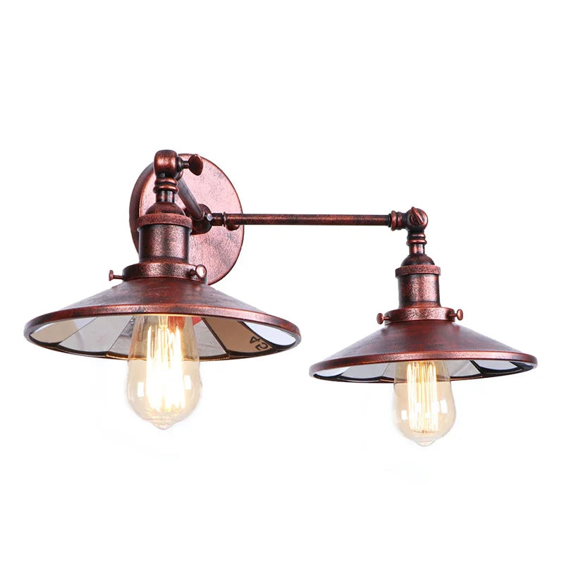 Afralia™ Industrial Vintage Double Heads LED Wall Light for Adjustable Coffee Reading