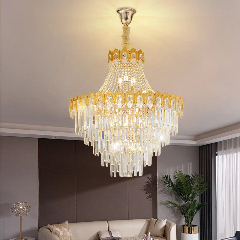 Afralia™ Hollow Crystal Chandelier: High Post Modern Luxury for Duplex Living Room