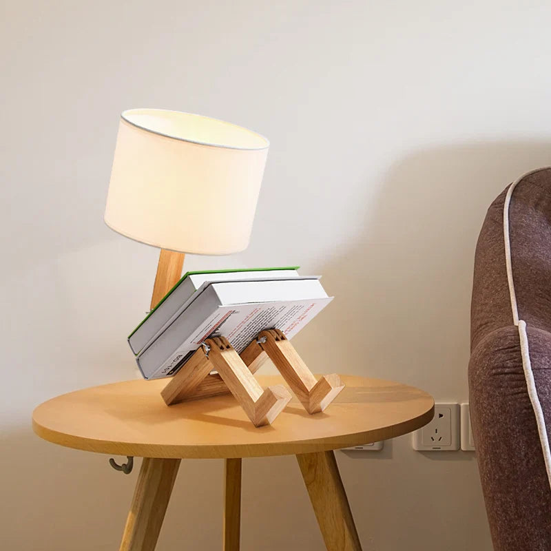 Afralia™ Wooden Robot Table Lamp - Modern Nordic Creative Desktop Night Light