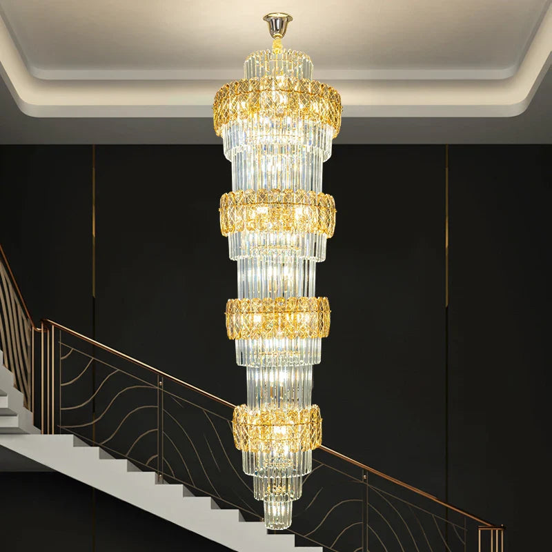 Afralia™ Elegant Crystal Hollow Long Chandelier for Duplex Living Room and Stairwell