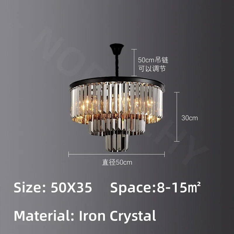 Afralia™ Crystal Pendant Light: Black Rectangular Dining Room Fixture, American Style Retro Design