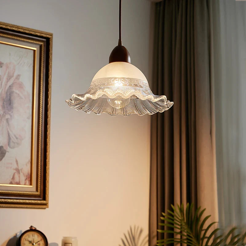 Afralia™ Glass Wood LED Pendant Lights: Modern Nordic Style Hanging Lamp for Bedroom and Balcony