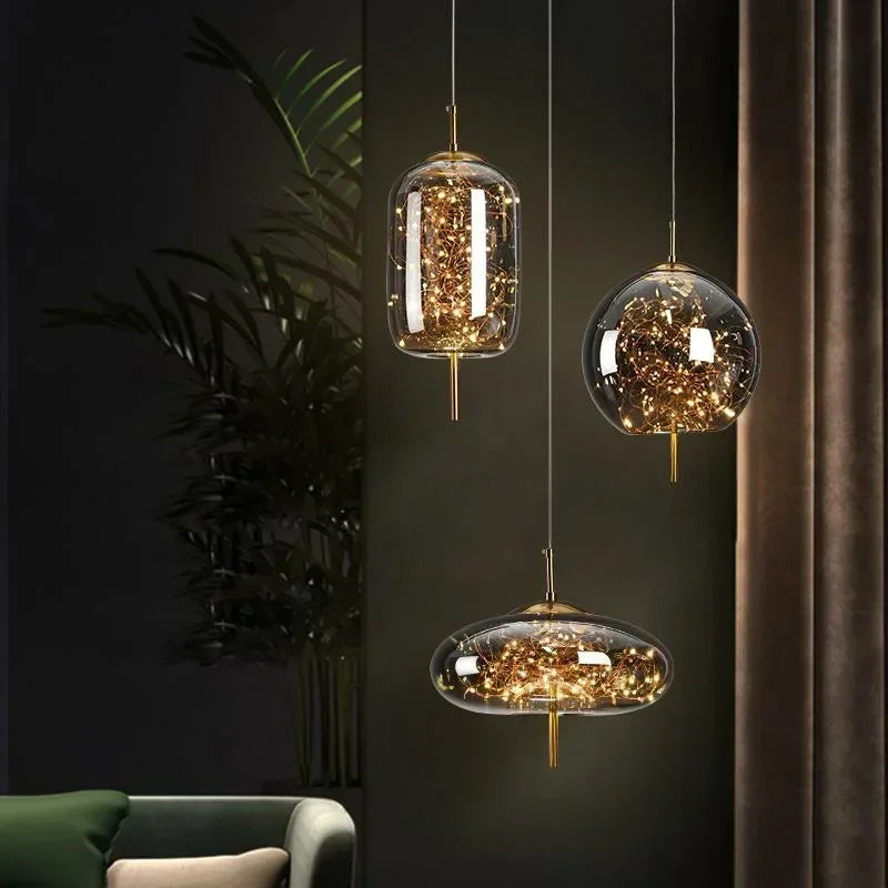 Afralia™ Starry Glass Bedside Chandelier - Light Luxury Nordic Style Pendant for Home Decor