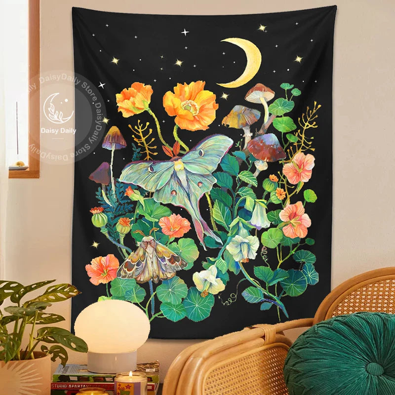 Floral Moon Luna Tapestry for Home Decor by Afralia™