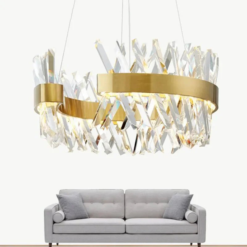Afralia™ Modern Crystal Pendant Light Semi Round Design for Living Room, Suspension Lamp