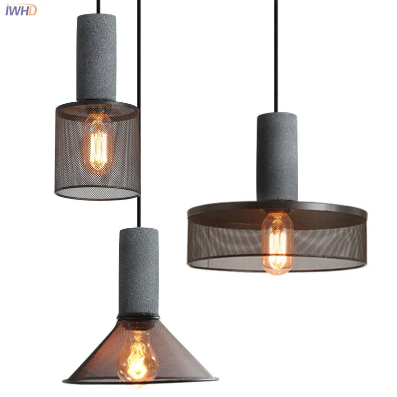 Afralia™ Industrial Cement Metal Pendant Light for Home & Dining, LED Hanging Lamp