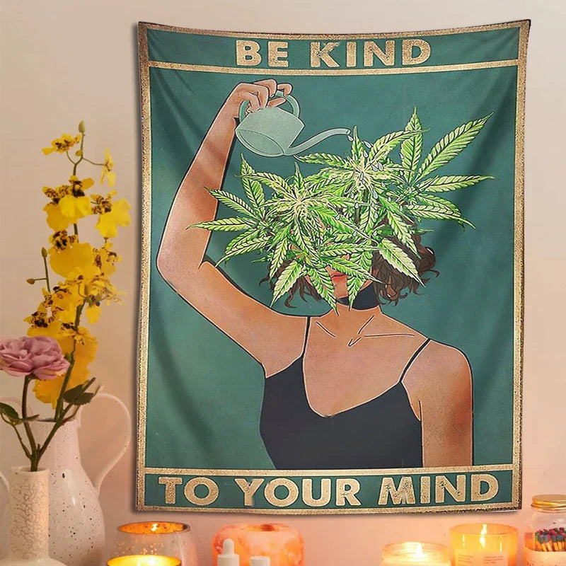 Afralia™ Psychedelic Leaf Tapestry: Be Kind, Be Your Mind. Bohemian Mystery Plant Beach Room Decor.