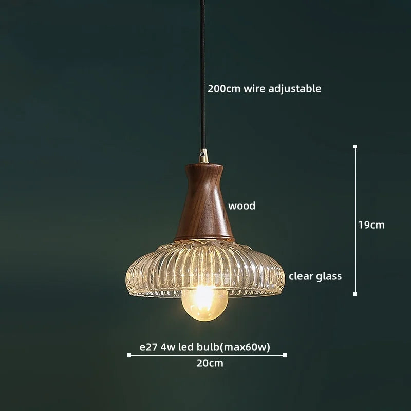 Afralia™ Nordic LED Glass Wood Pendant Light Chandelier for Kitchen Bedroom Dining Room