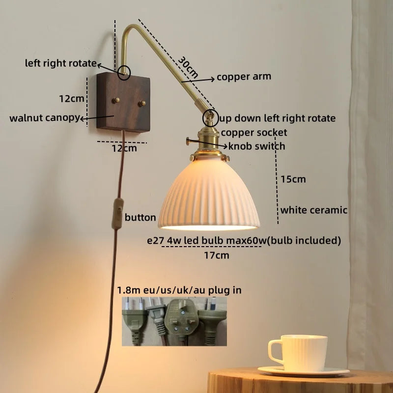 Afralia™ Modern LED Wall Lamp Walnut Copper Stair Light Fixtures Bedroom Bathroom Living Room