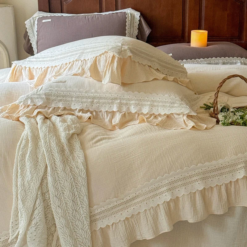 Afralia™ French Ruffles Cotton Bedding Set - Double Layer Crepe Comfort Collection