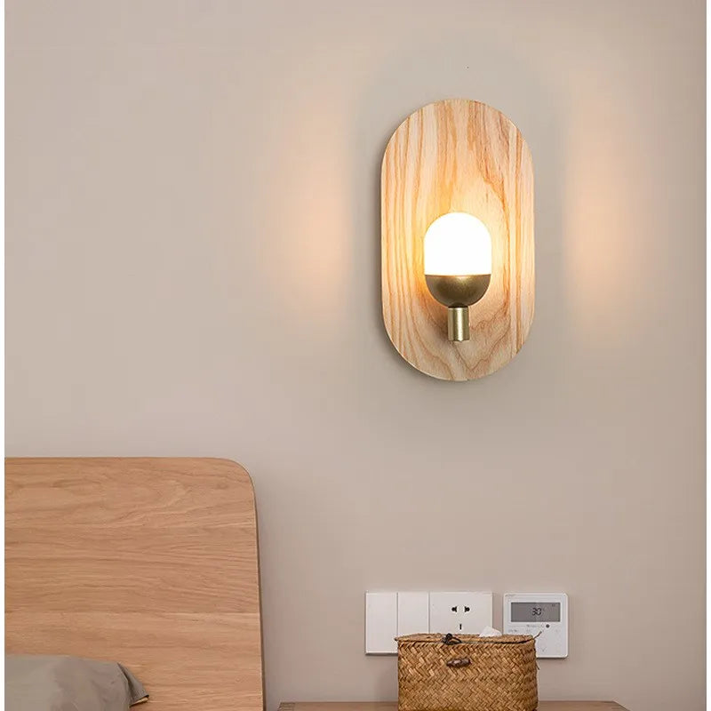 Afralia™ LED Wooden Wall Lamp for Bedroom Living Room Study Aisle Home Lighting