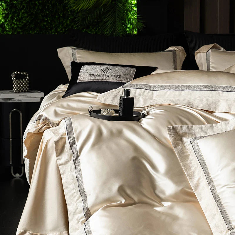 Afralia™ Luxe Champagne Bedding Set in Silky Egyptian Cotton - Queen King Sizes