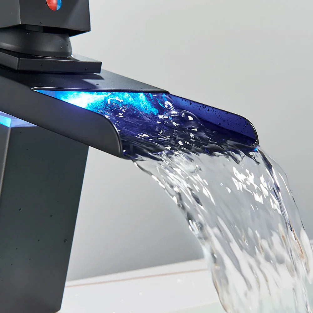 Afralia™ LED Waterfall Basin Faucet - Color Changing, Single Handle, Deck Mounted.