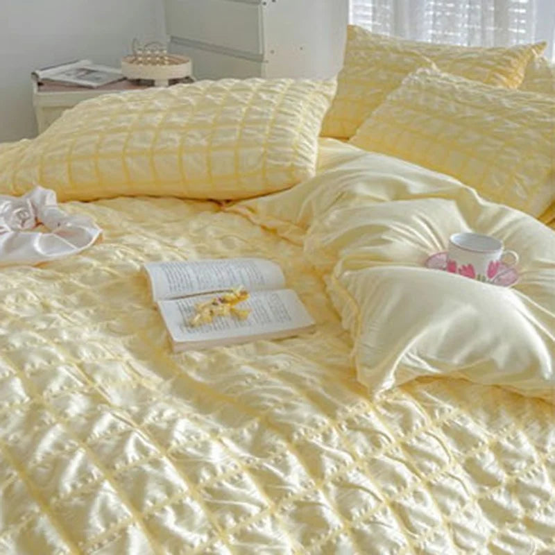 Afralia™ Girls Bubble Gauze Bedding Set, Soft Summer Comforter Cover Kit, Skin-Friendly Easy Sleep