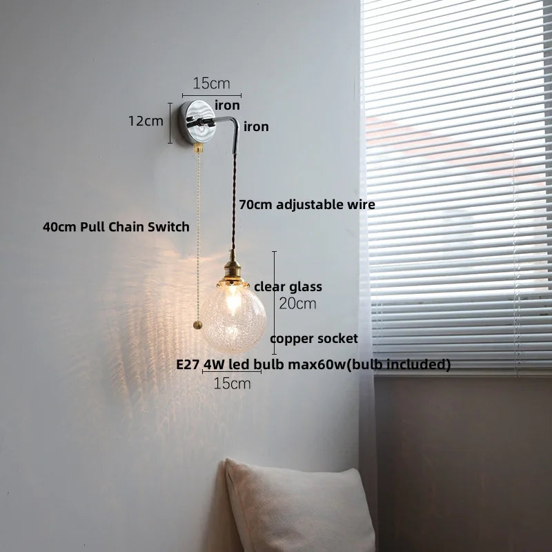 Afralia™ White Glass LED Wall Lights with Pull Chain Switch for Modern Decor