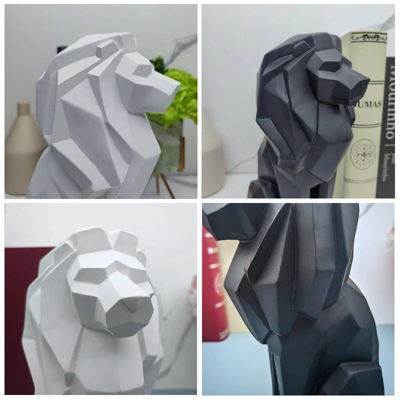 Afralia™ Lion Resin Art Statue: Morden Geometry Figurine for Home Office Decoration