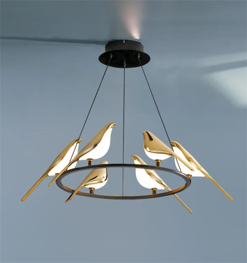 Afralia™ Modern Gold Magpie Bird LED Chandelier: Nordic Home Decor Lighting Fixture