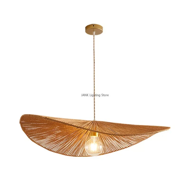 Afralia™ Hemp Rope Straw Hat Pendant Lights LED Decorative Lighting for Living Room and Restaurant