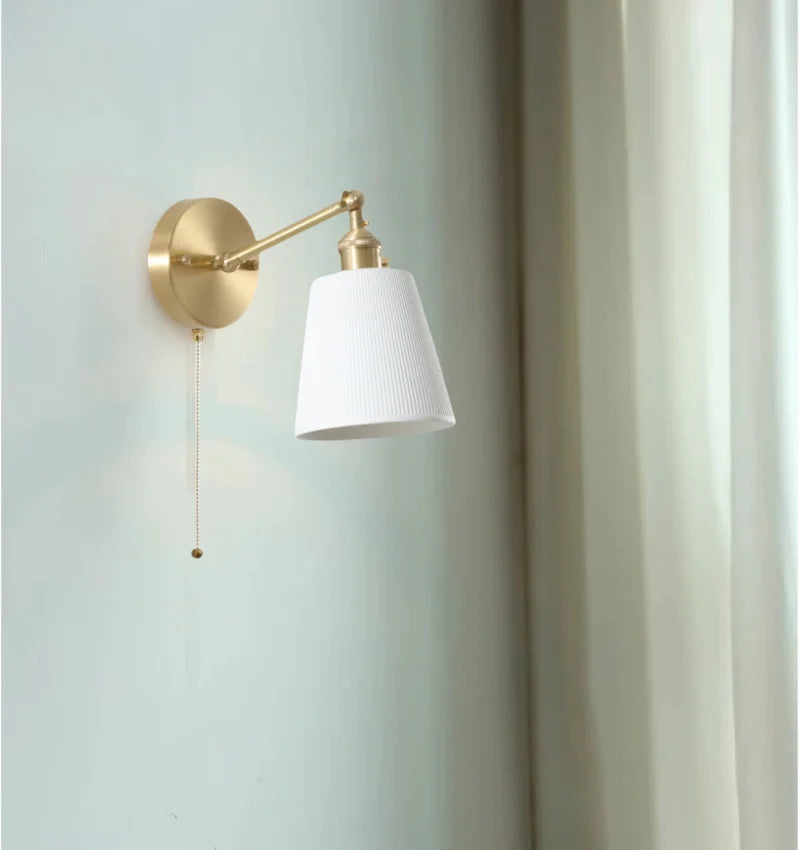 Afralia™ White Ceramic LED Wall Sconce - Nordic Copper Minimalist Sconce Light for Home Decor