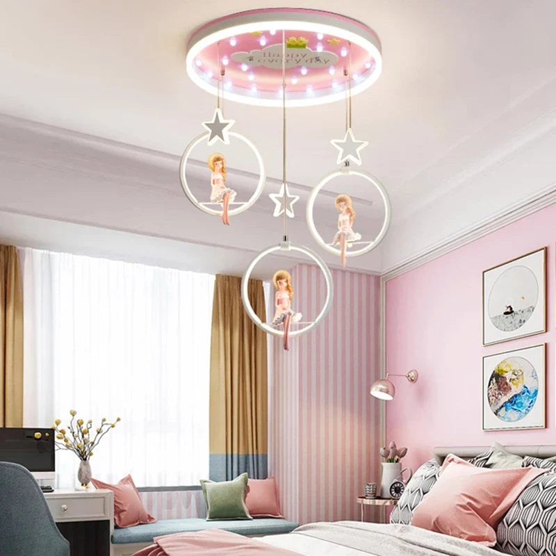 Afralia™ Cartoon Princess Chandelier: Modern Kids Room Decor