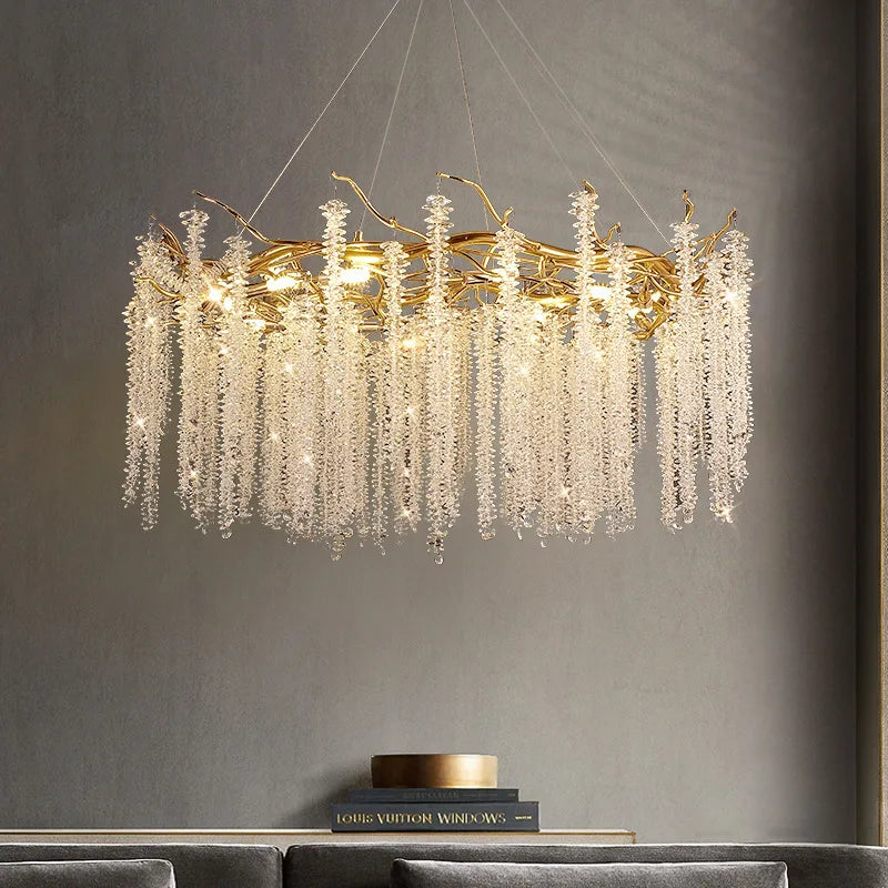 Afralia™ Gold Crystal Chandelier: Modern Luxury Hanging Branches, for Dining Kitchen Living Bedroom