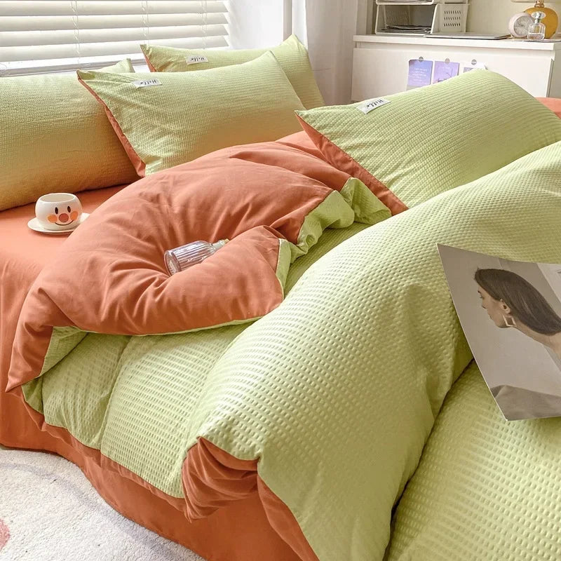 Afralia™ Simple Waffle Bedding Set Single Double Size AB Double-sided Duvet Cover