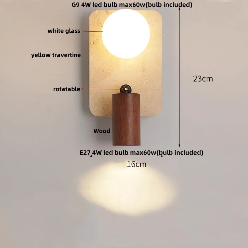 Afralia™ LED Wall Light Fixtures Bedroom Modern Button Switch Yellow Travertine White Iron Bedside Lamp