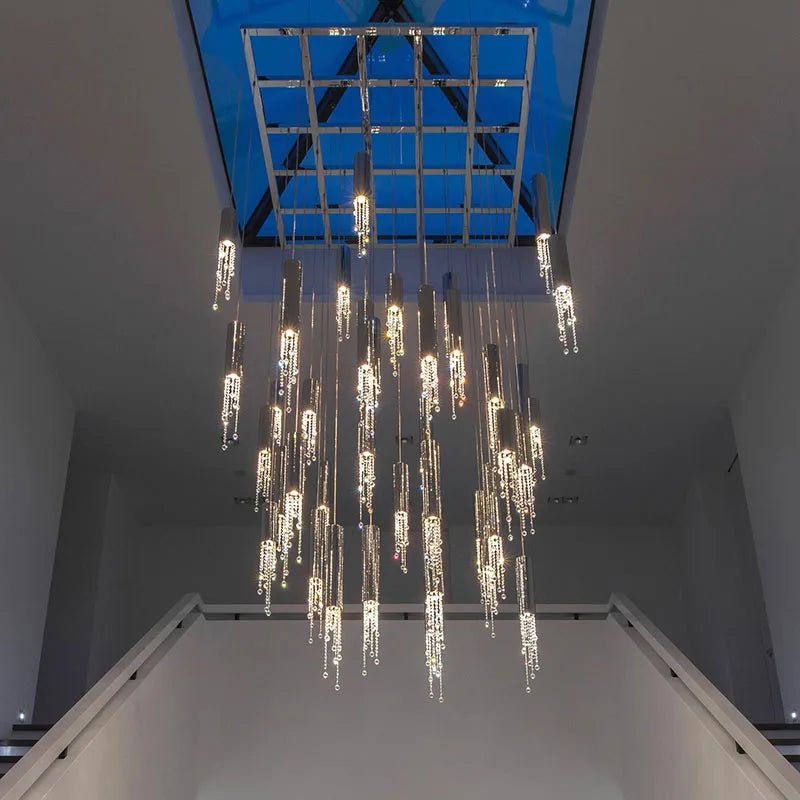 Afralia™ Chrome Tassel Crystal Chandelier for modern living and dining spaces.