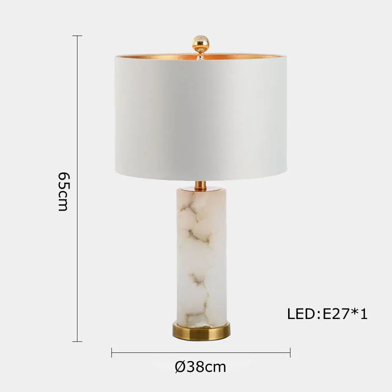 Afralia™ Oriental Marble LED Desk Lamp Classy Home Decor Luxury Textile Table Light.