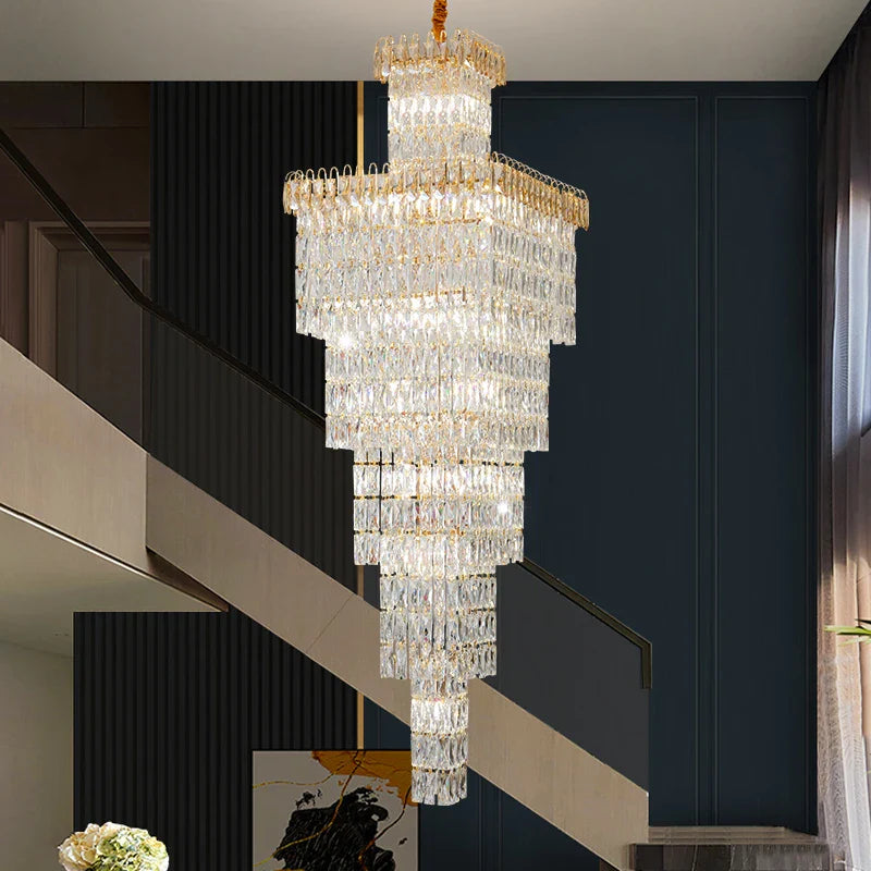 Afralia™ Crystal Luxe Living Room Chandelier - Modern & Elegant Hall Staircase Lighting