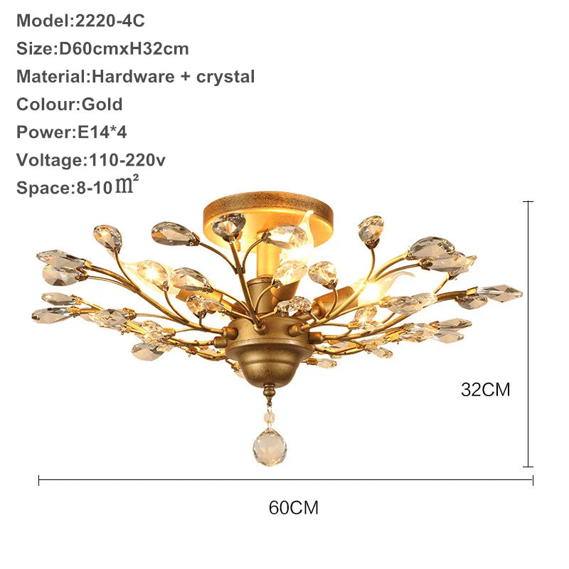 Afralia™ Tree Branch Leaves Chandelier: Vintage Crystal Lustre for Living Room, Bedroom, Kitchen