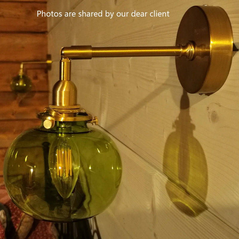 Nordic Glass Wall Lamp Rotatable Brass Bedside Sconce Light Fixture by Afralia™