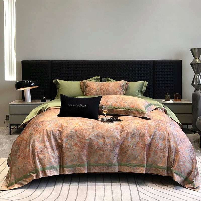 Afralia™ Luxury Flowers 1000TC Egyptian Cotton Bedding Set: 1 Duvet Cover, 1 Sheet, 2 Pillowcases